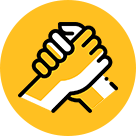 Two hands holding each other in a confident manner, representing human services