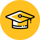 A grad cap icon, representing Education